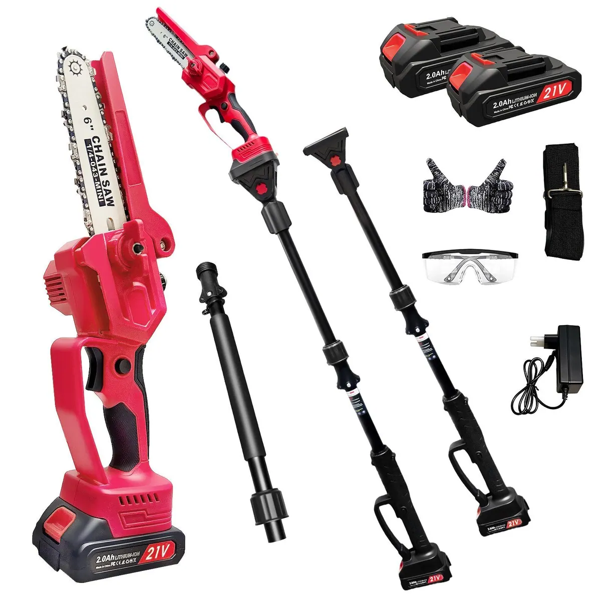 BBWL Akku-Kettensäge, 300 W Brushless-Motor, Teleskopverlängerung 141–240 cm