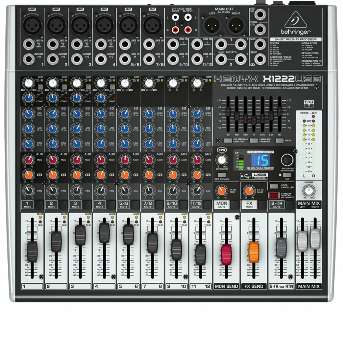 Behringer XENYX X1222USB Mischpult, 4 Mikrofonvorverstärker, USB Audio Interface 2