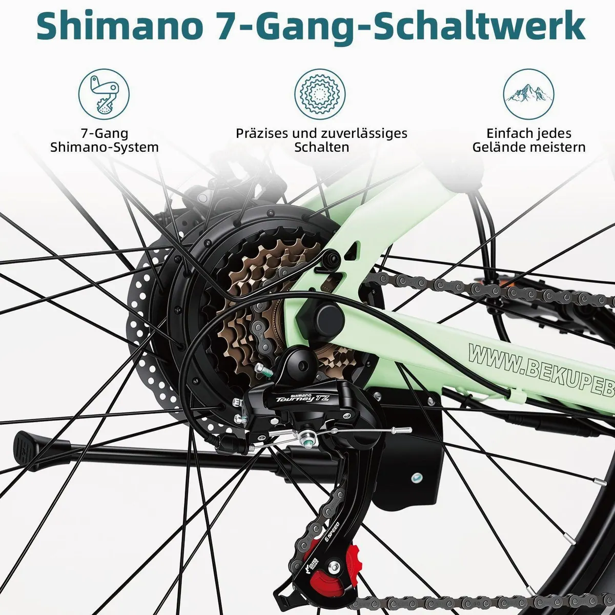 BEKUP E-Bike Cityrad, 522 Wh Akku, 250 W Hinterradmotor, 7-Gang Shimano — ideal für Pendelstrecken und Touren 4