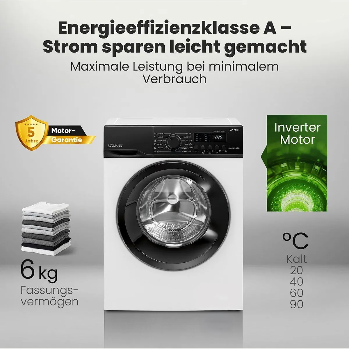 BOMANN WA 7162 Waschmaschine, 6 kg, 1000 U/min, Inverter-Motor, 5 Jahre Garantie 2