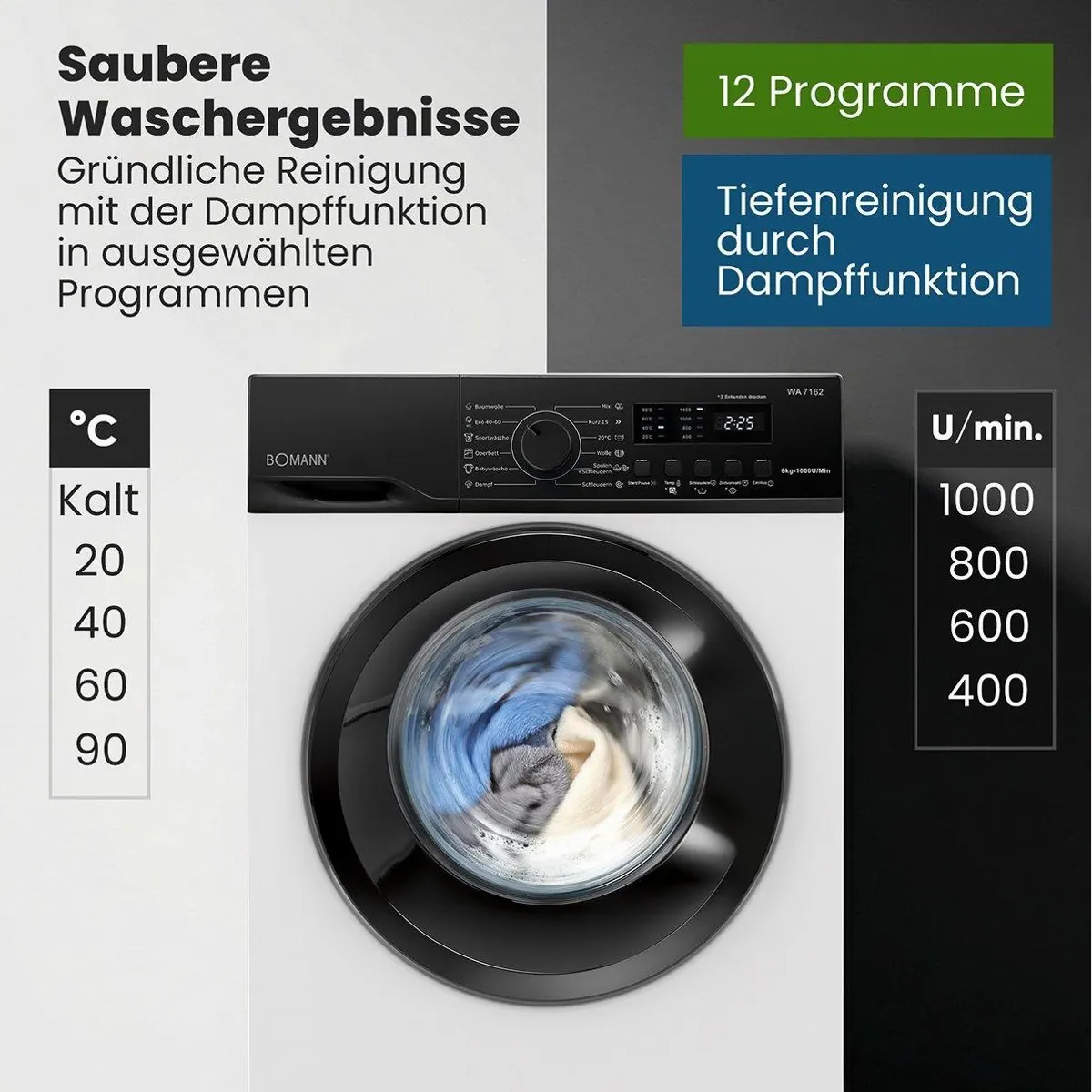 BOMANN WA 7162 Waschmaschine, 6 kg, 1000 U/min, Inverter-Motor, 5 Jahre Garantie 5
