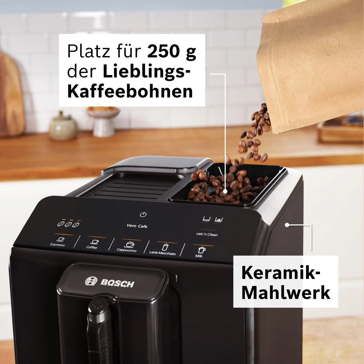 BOSCH VeroCafe Kaffeevollautomat, One-Touch Bedienung, MilkMagic Pro, Keramik-Mahlwerk — 15 bar Druck 3