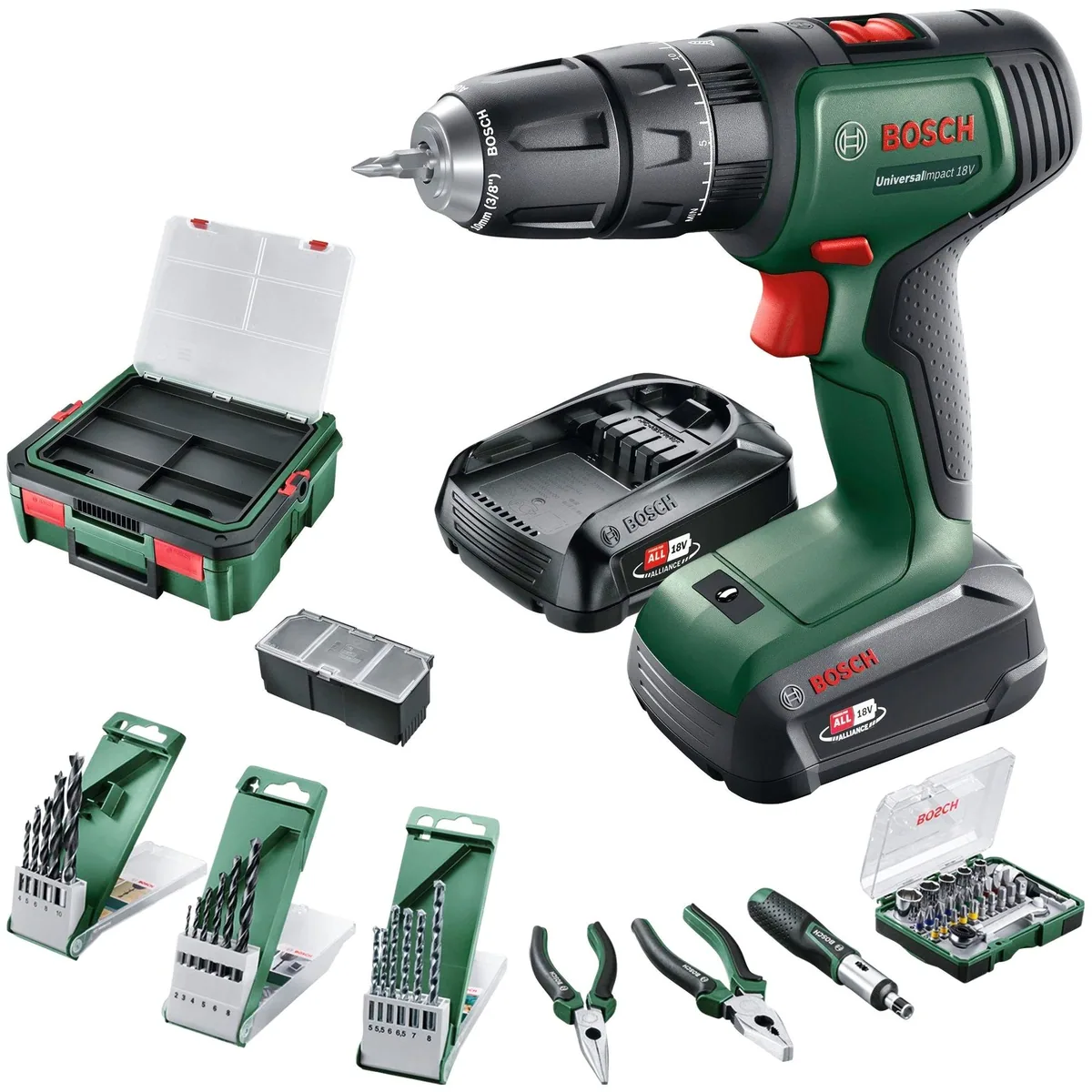 Bosch Home & Garden UniversalImpact 18V, 1450 U/min, 34 Nm, Akku-Schlagbohrschrauber Set