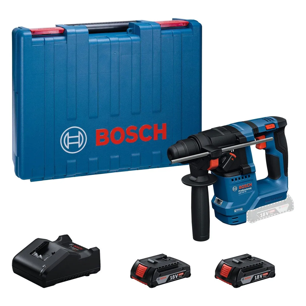 Bosch Professional GBH 18V-18 Akku-Bohrhammer, mit 2 Akkus und Ladegerät, kompaktes Design