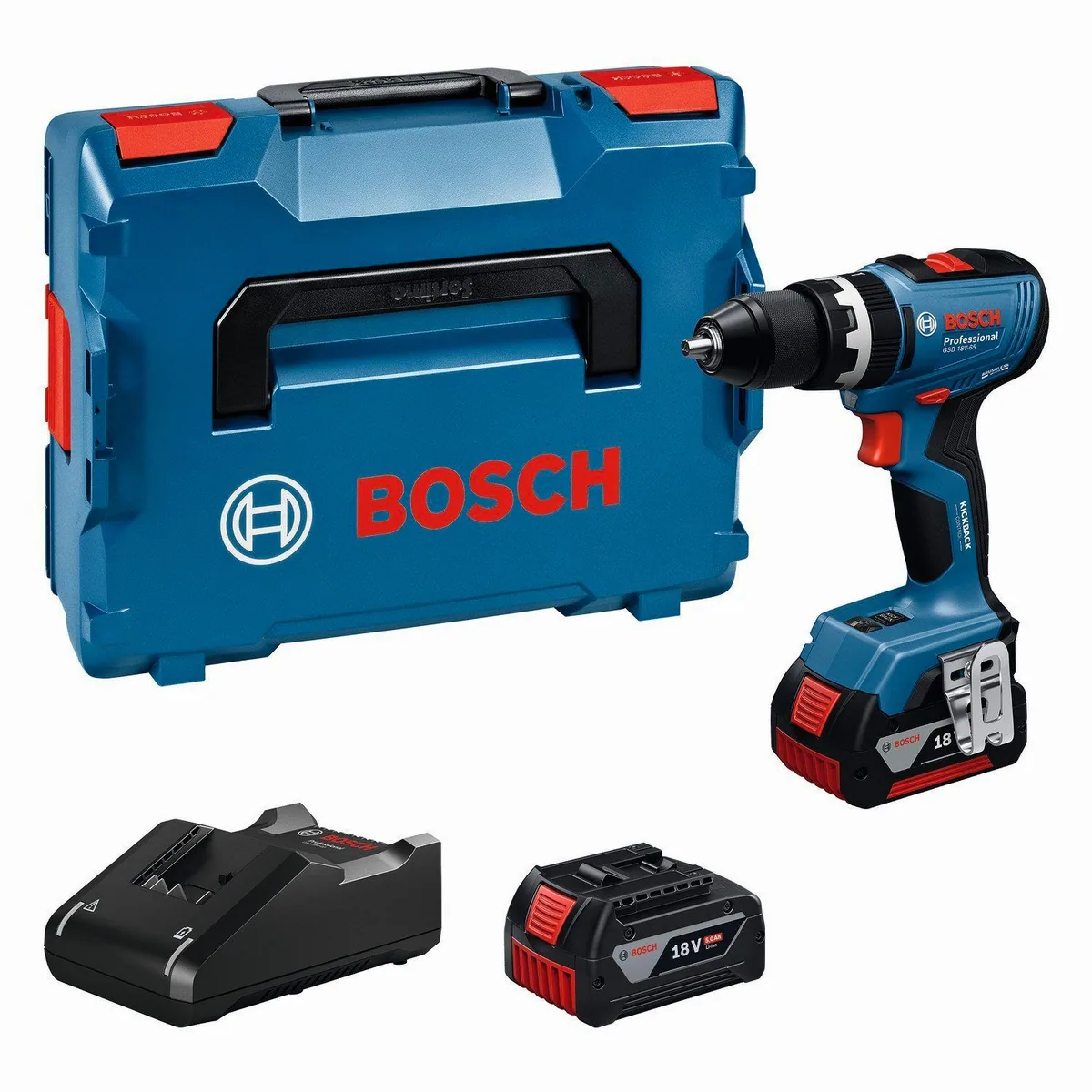 Bosch Professional GSR 18V-65 Akku-Bohrschrauber, hohe Leistung, KickBack Control, inkl. 2x Akku