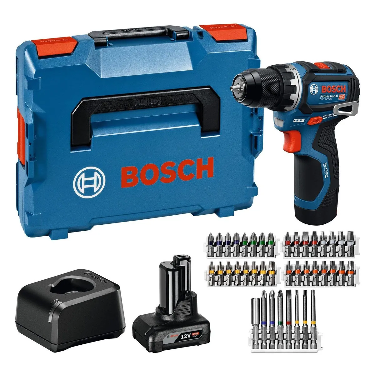 Bosch Professional Akku-Bohrschrauber GSR 12V-32, kompakt und leicht, inkl. 2 Akkus und Zubehörset