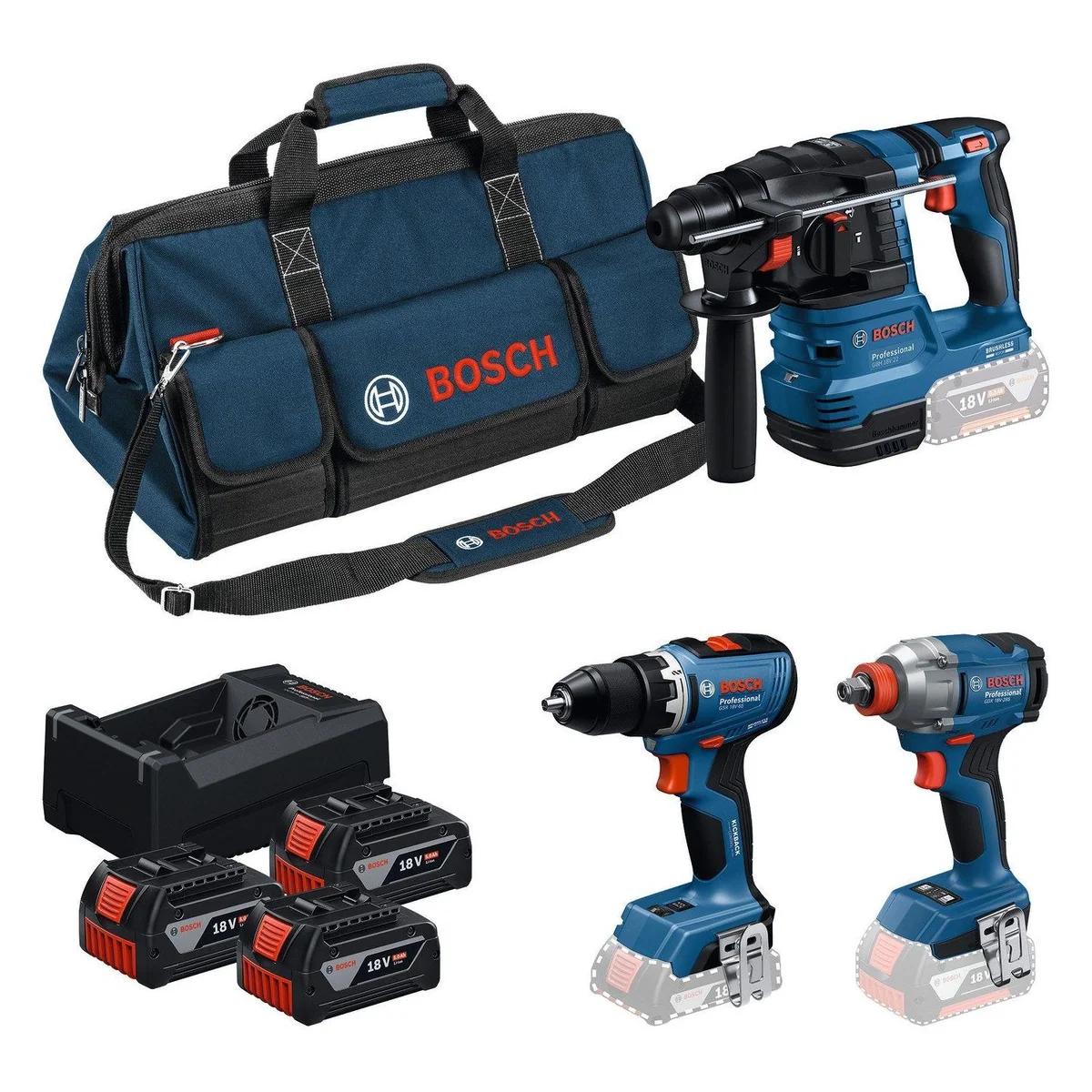 Bosch Professional Akku-Bohrschrauber Combo Kit 18V, vielseitiges Profi-Set mit 3 Akkus und Tasche