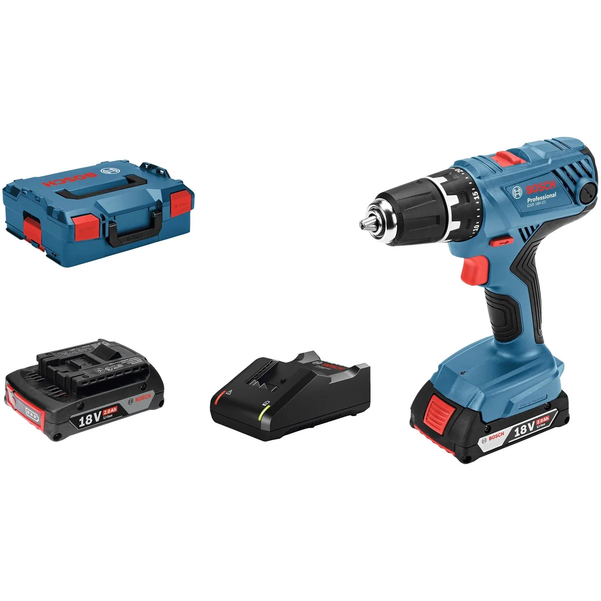 Bosch Professional GSR 18V-21 Akku-Bohrschrauber, 1800 U/min, 2 Akkus & Ladegerät
