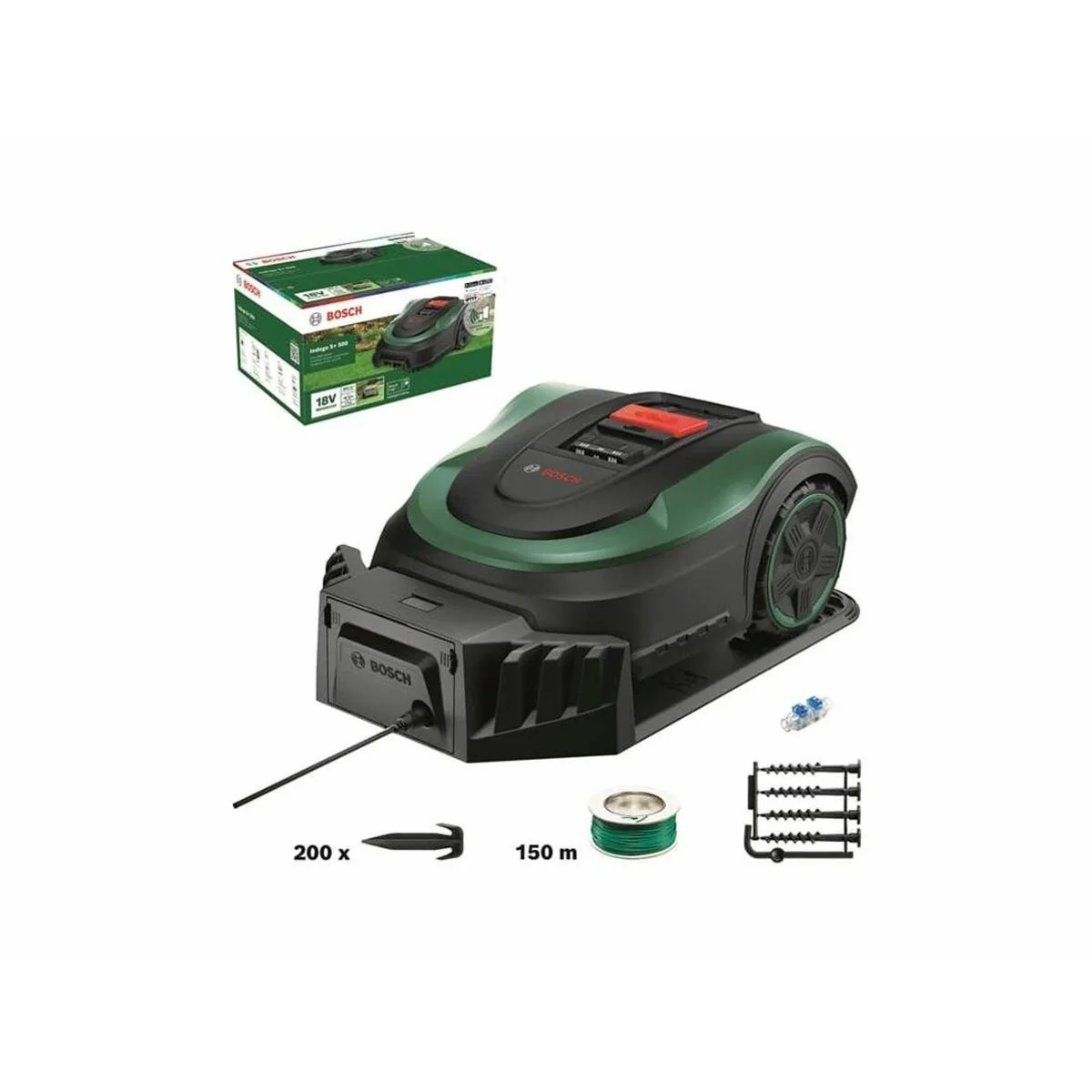 BOSCH Indego S+ 500, Rasenmähroboter für Flächen bis 500 m², inklusive App und Ladestation 2