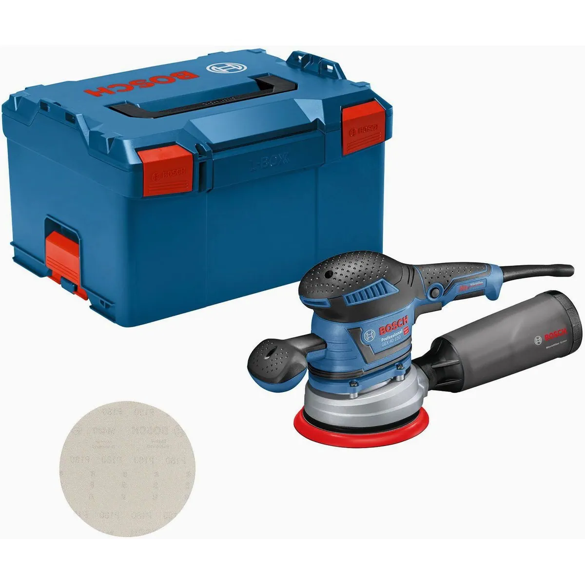 Bosch Professional GEX 40-150 Exzenterschleifer, hohe Leistung, Vibrationsdämpfung, Multiloch-Schleifteller