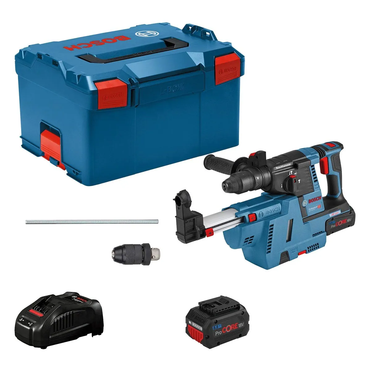 Bosch Professional GBH 18V-26F Akku-Bohrhammer, 2x 5,5Ah Akkus, SDS plus — leistungsstark, vielseitig, mobil