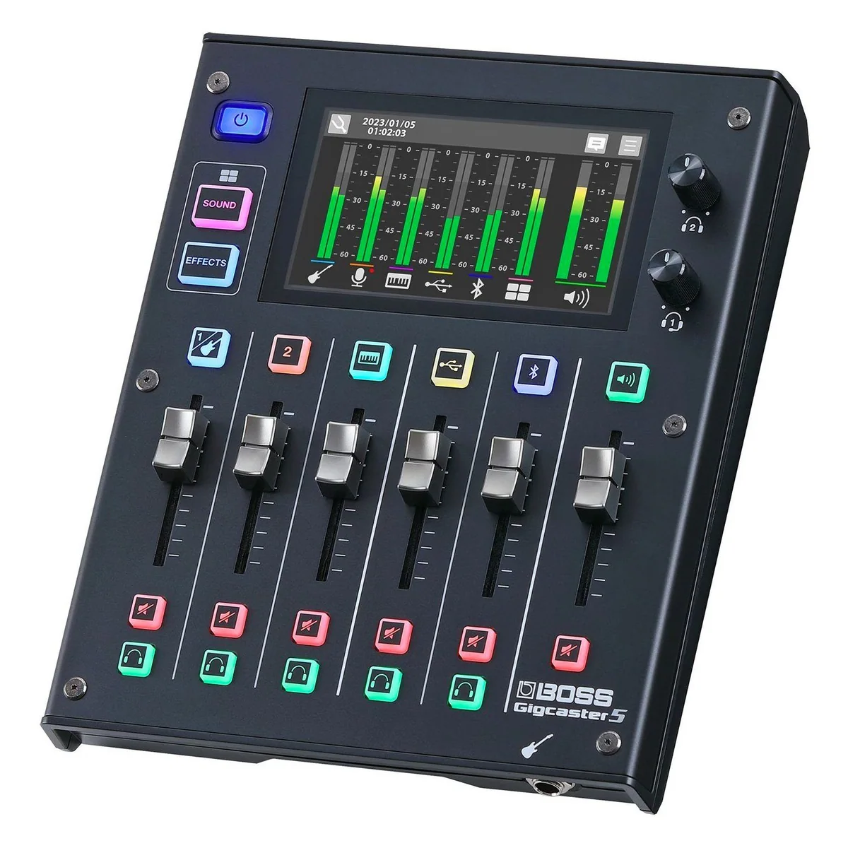 Boss Gigcaster 5 Mischpult, leistungsstarker Audio-Streaming Mixer — 5-Kanal, 32bit/48kHz, intuitives Touchdisplay