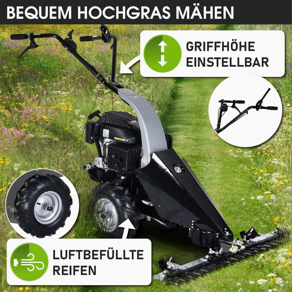BRAST Balkenmäher 38200, kraftvoller 4-Takt Motor, 97 cm Schnittbreite, Luftbereifung 5