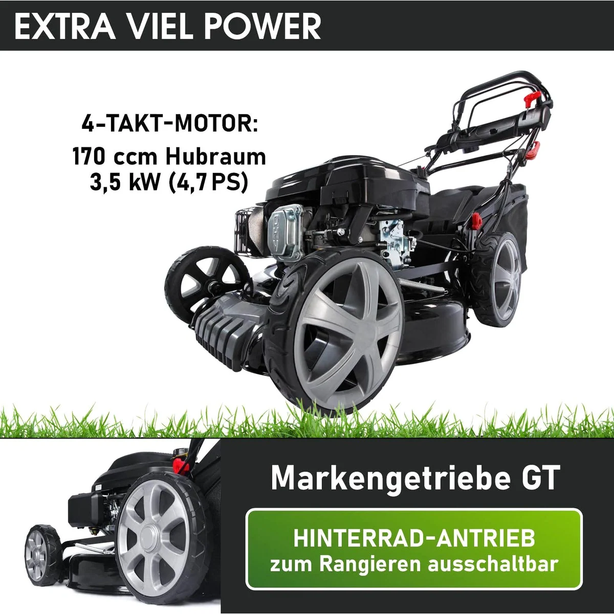 BRAST Rasenmäher BRB-RM-18170, 46 cm Schnittbreite, 3,5 kW Leistung — TÜV geprüft, massives Stahlgehäuse 2