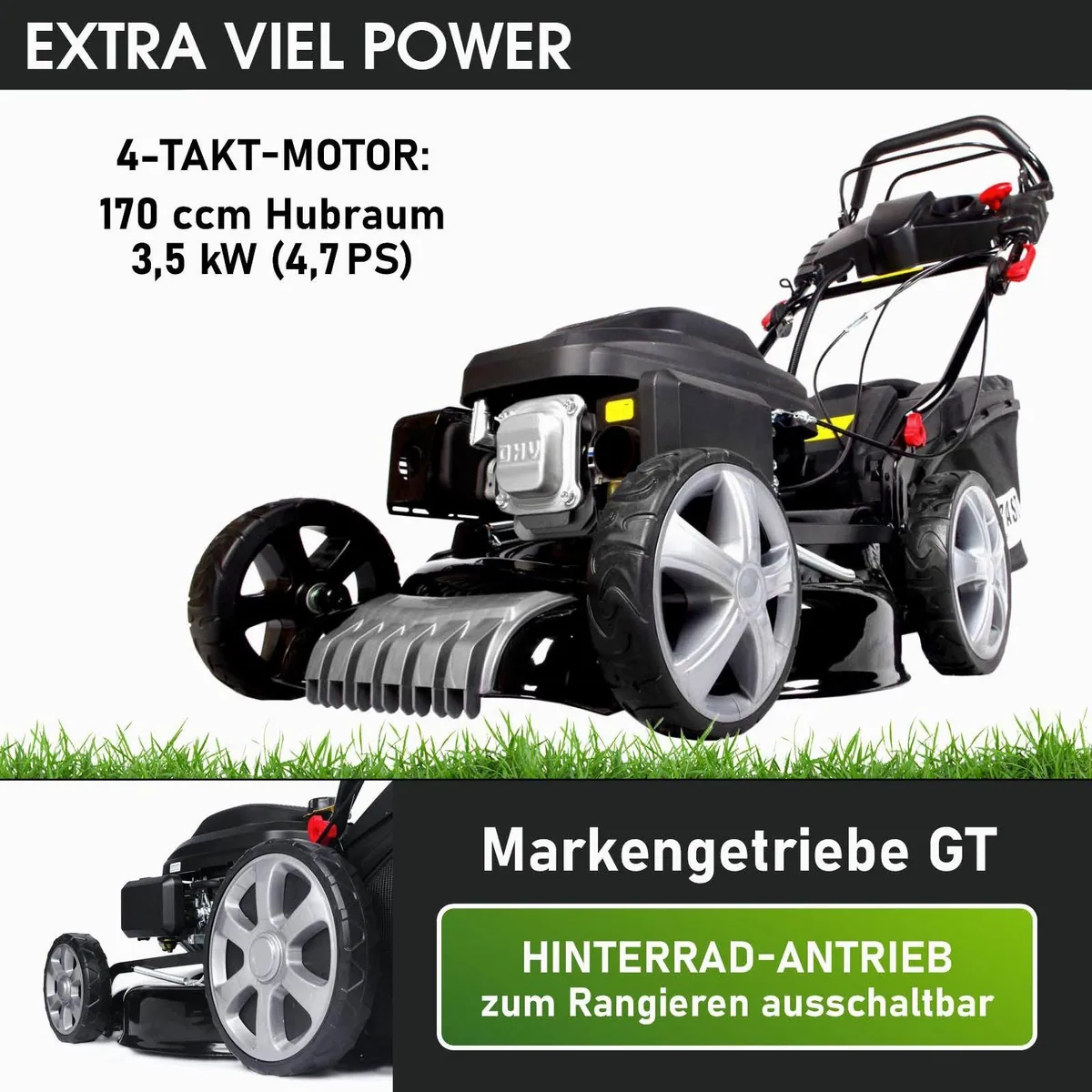 BRAST Benzinrasenmäher 46 cm, Elektrostart, 4-Takt Motor, 3,5 kW — TÜV-geprüft, 4in1-Funktion, robustes Stahlgehäuse 2
