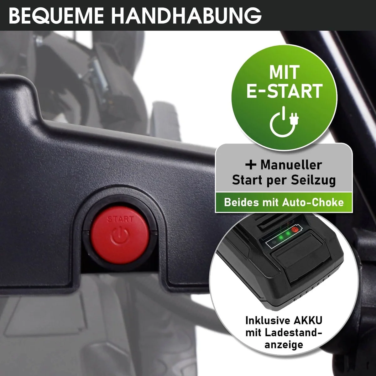 BRAST Benzinrasenmäher 46 cm, Elektrostart, 4-Takt Motor, 3,5 kW — TÜV-geprüft, 4in1-Funktion, robustes Stahlgehäuse 3