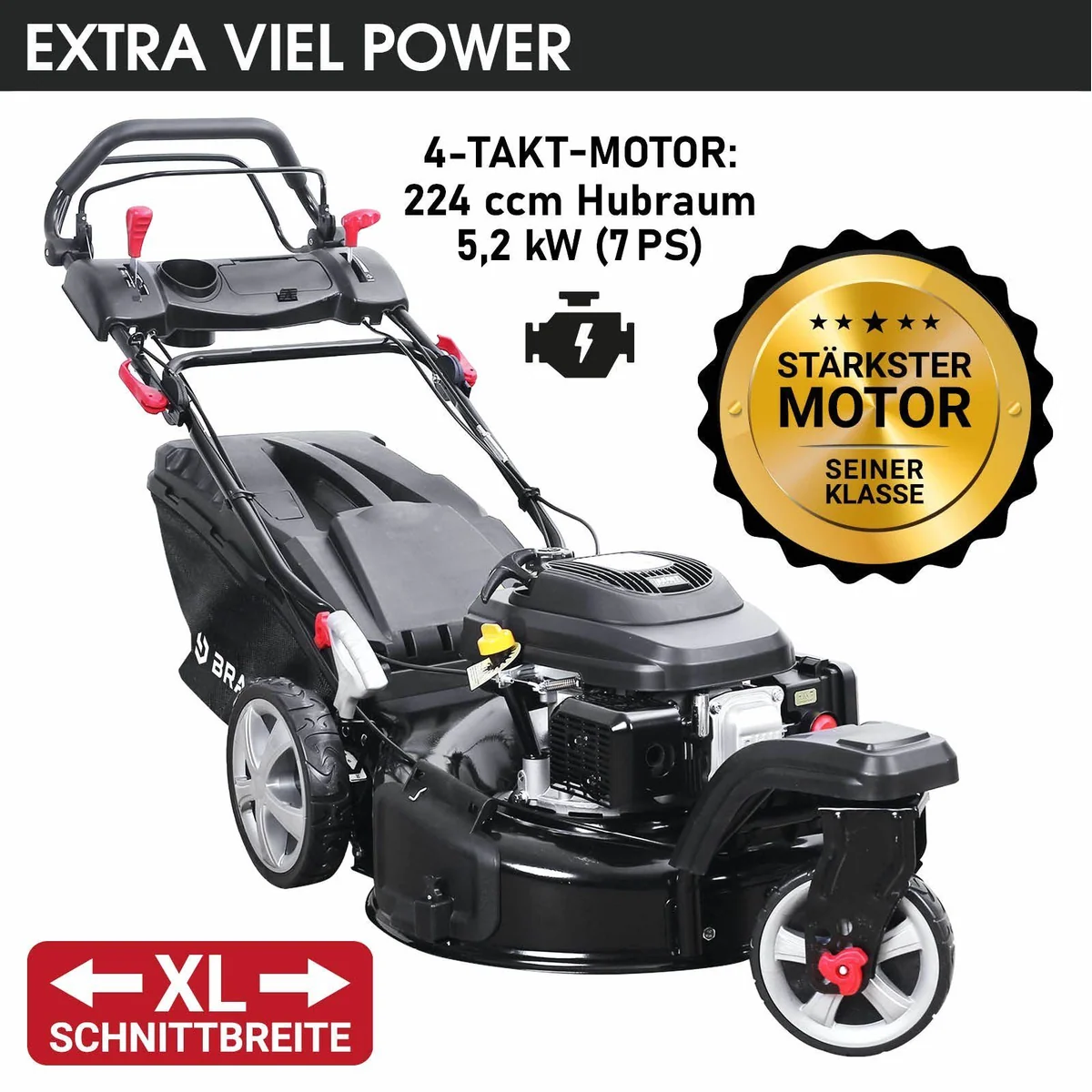 BRAST Benzinrasenmäher Trike, 5,2kW Motor, 53 cm Schnittbreite, 60L Fangkorb 3