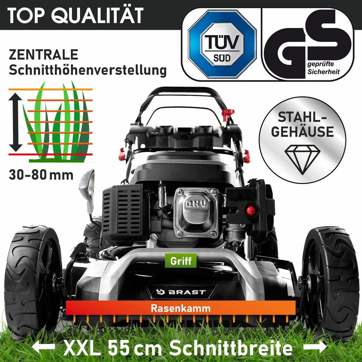 BRAST Benzinrasenmäher 5,2 kW (7 PS), 55 cm Schnittbreite, TÜV-zertifiziert 4