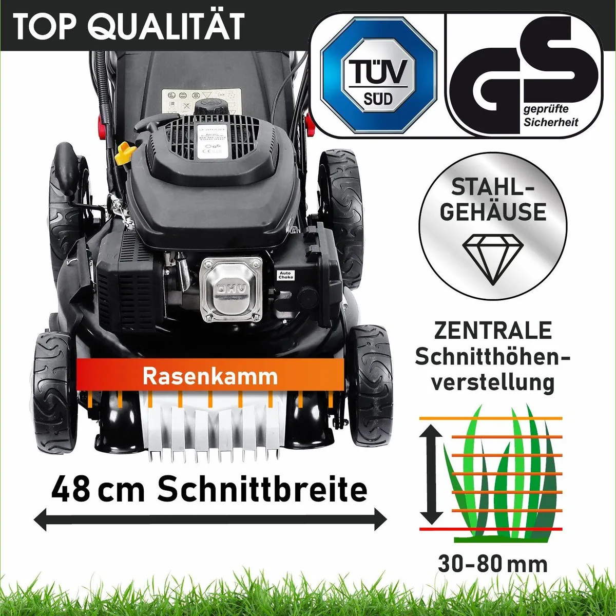 BRAST Benzinrasenmäher 19224, 5,2kW Motor, 48 cm Schnittbreite, TÜV geprüft 4