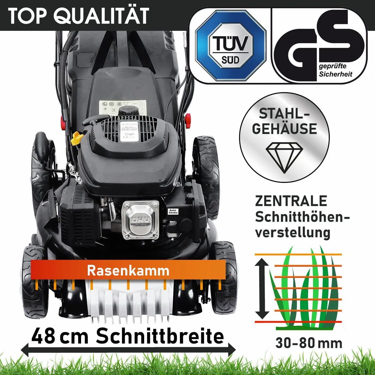 BRAST 19224 E-Start Benzinrasenmäher, 5,2kW, 48cm Schnittbreite, 4in1 Funktion 4