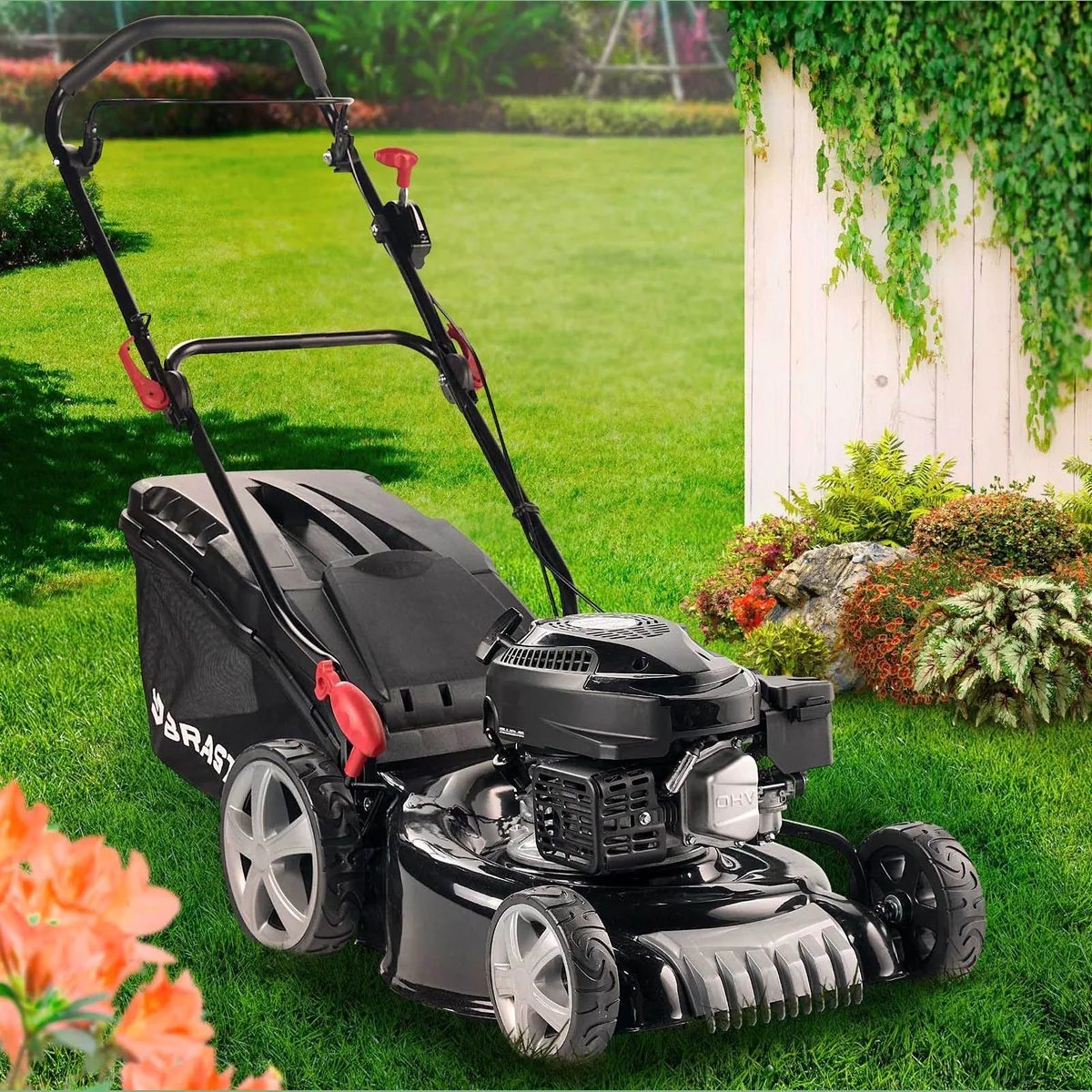 BRAST Benzinrasenmäher 3,5 kW, TÜV geprüft, 46 cm Schnittbreite, 3in1-Funktion