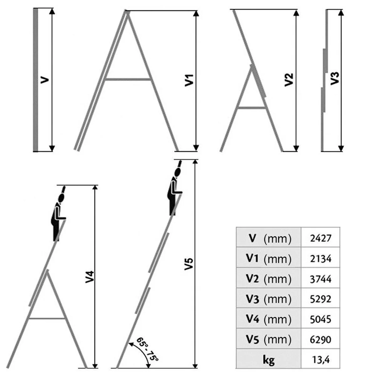 BRB-Lagertechnik Vielzweckleiter Aluminium, 3x 9 Sprossen, hohe Tragkraft und Flexibilität 4