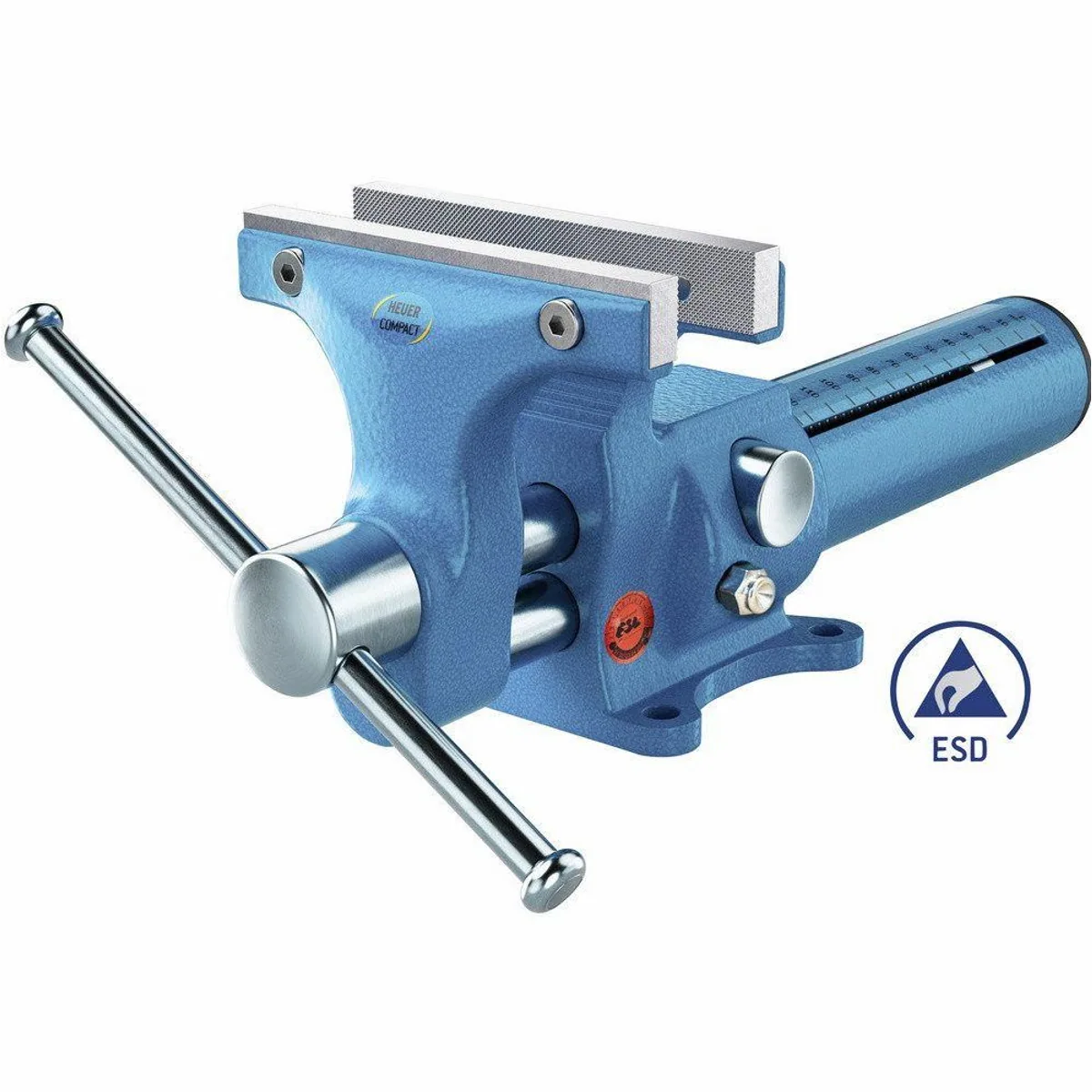 Brockhaus Heuer Compact ESD Schraubstock, kompakte Bauform, Erdungsanschluss, Wechselbacken