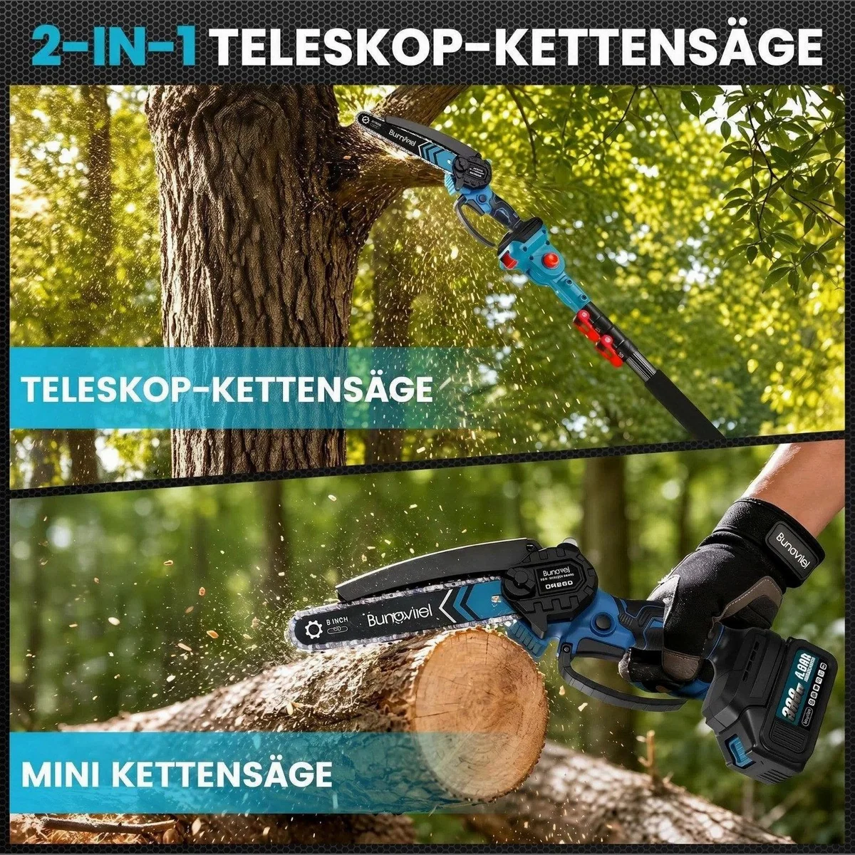 Bundviel Elektro-Kettensäge 4IN1, flexibles Umrüstkonzept, teleskopierbar — ideal für Gartenarbeiten 2