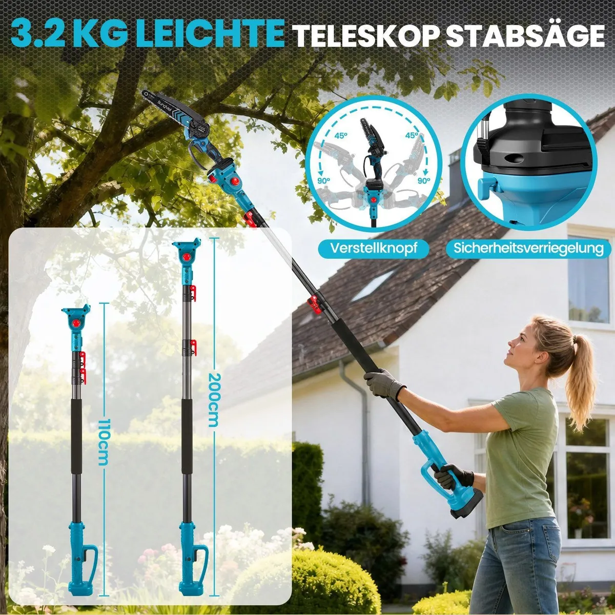 Bundviel Elektro-Kettensäge 4IN1, flexibles Umrüstkonzept, teleskopierbar — ideal für Gartenarbeiten 4