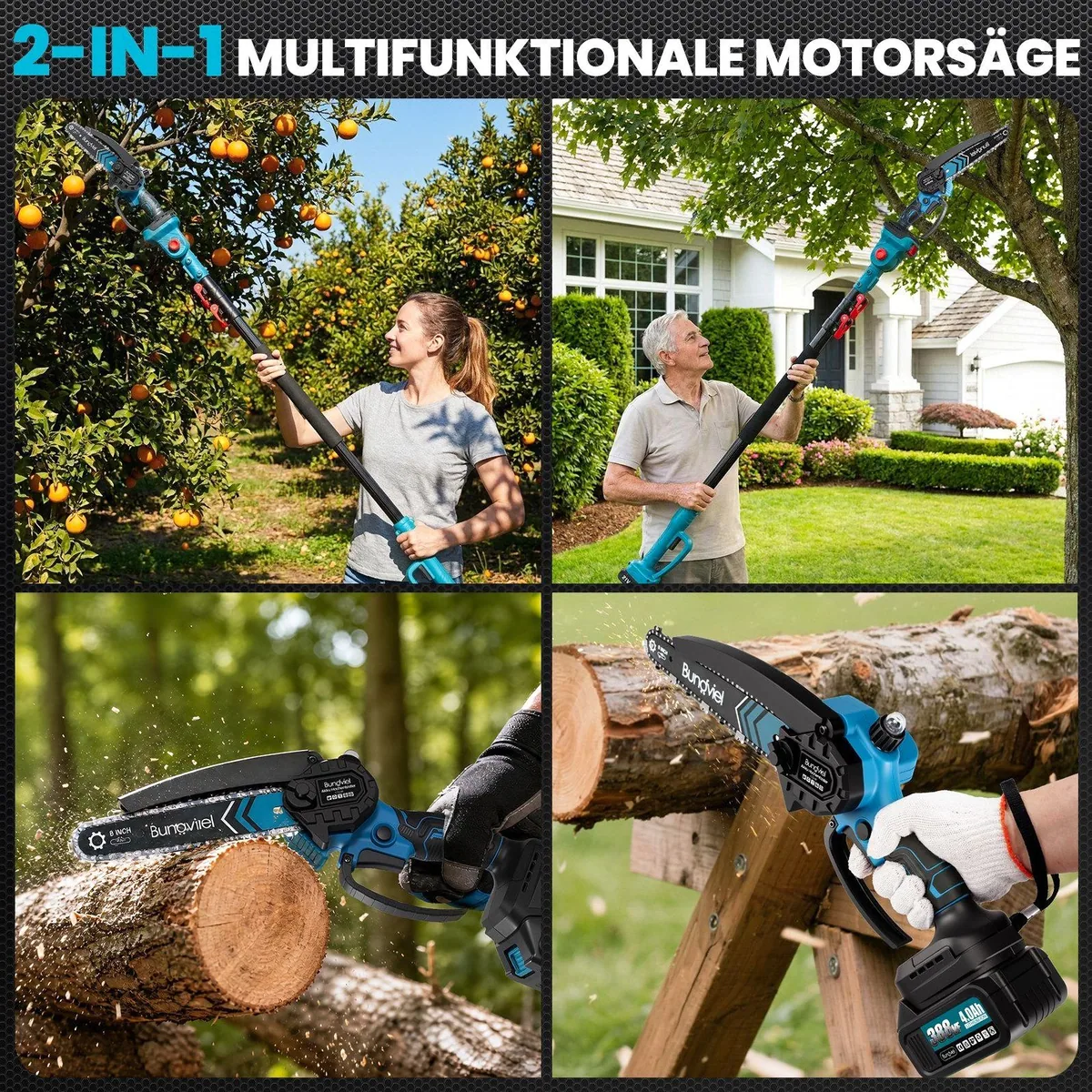 Bundviel Elektro-Kettensäge 4IN1, flexibles Umrüstkonzept, teleskopierbar — ideal für Gartenarbeiten 5