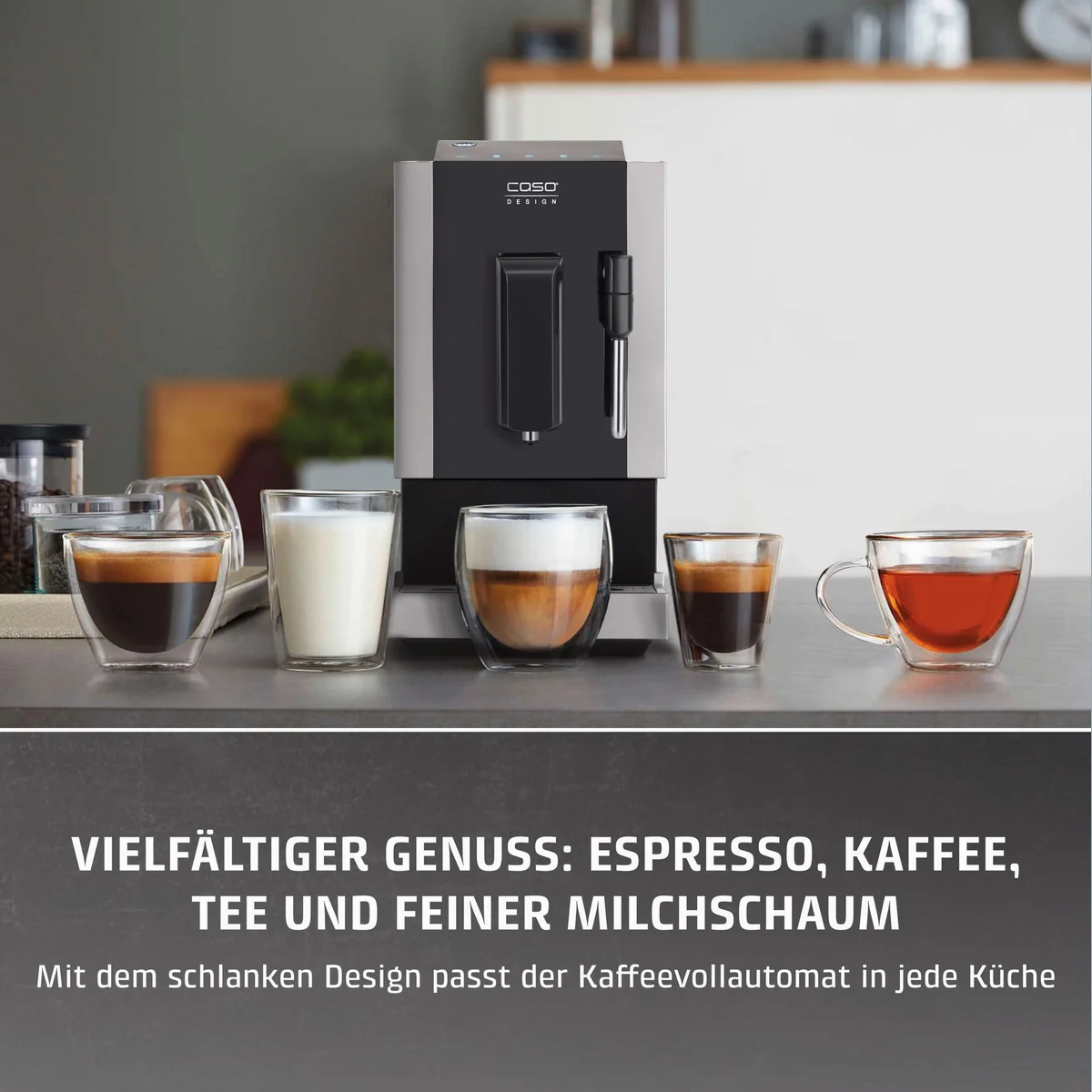 Caso Kaffeevollautomat Café Crema One, platzsparendes Design, Edelstahl-Kegelmahlwerk 4
