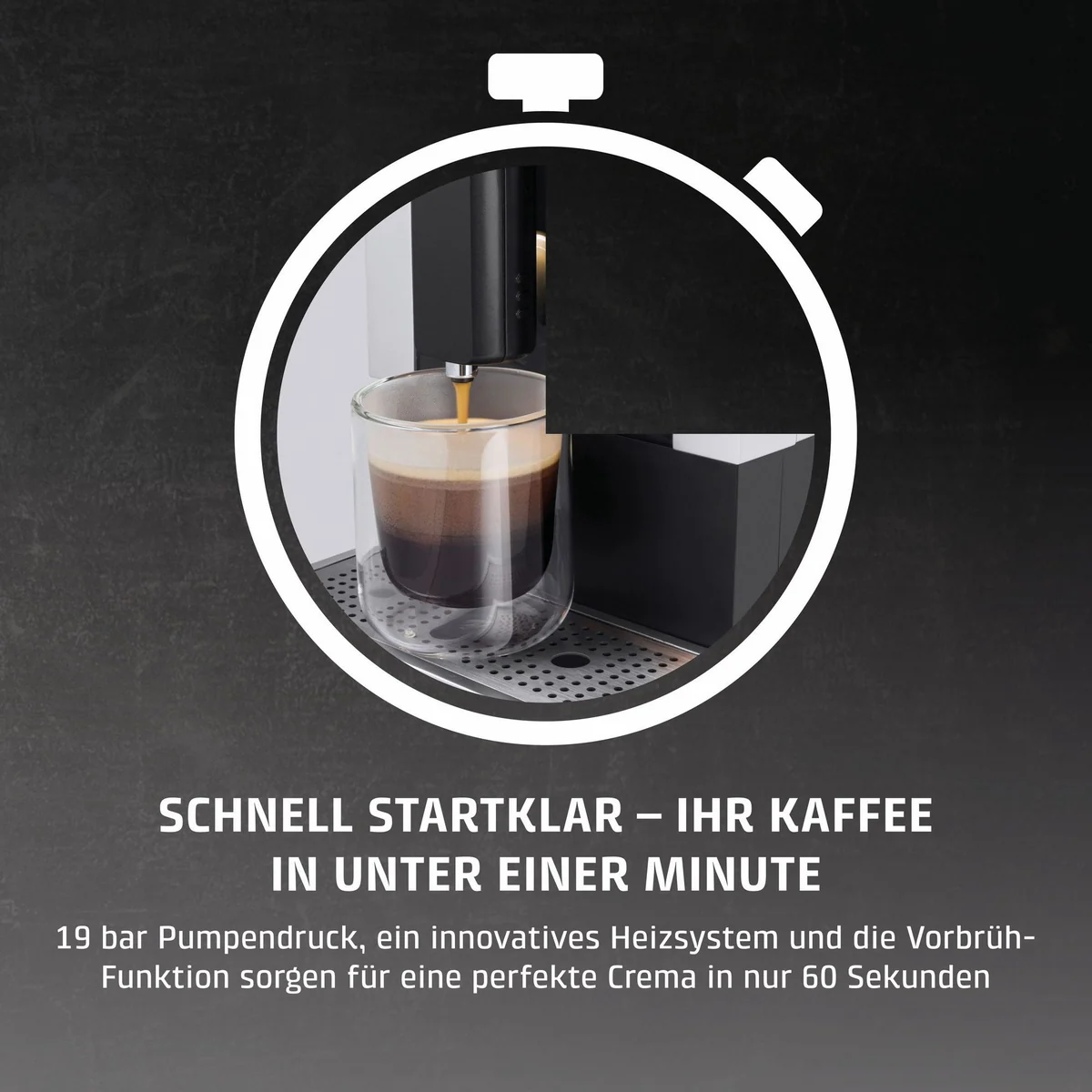 Caso Kaffeevollautomat Café Crema One, platzsparendes Design, Edelstahl-Kegelmahlwerk 5