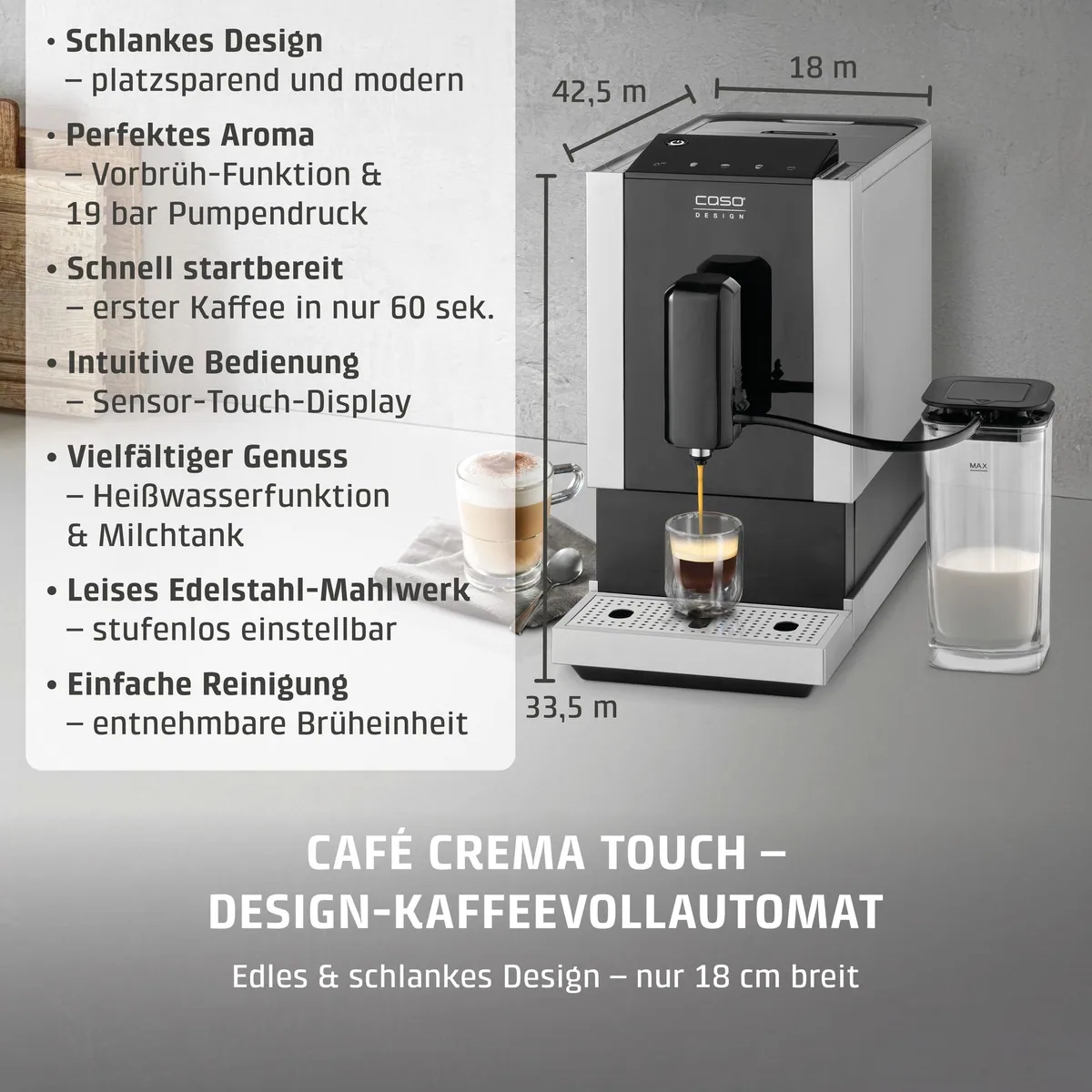 Caso Kaffeevollautomat Café Crema Touch, herausnehmbare Brüheinheit, energieeffizient 2