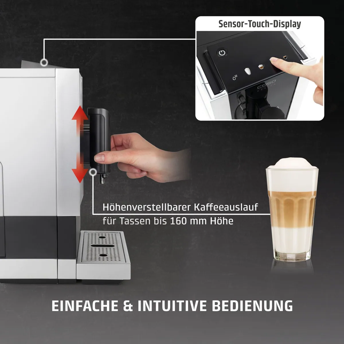 Caso Kaffeevollautomat Café Crema Touch, herausnehmbare Brüheinheit, energieeffizient 5