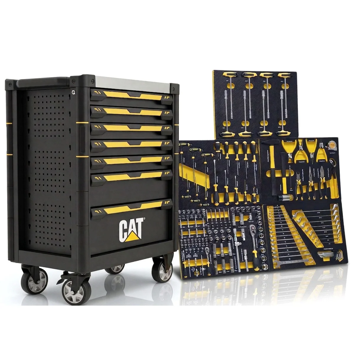 CAT Werkstattwagen, 5 von 7 Schubladen bestückt, robust und mobil