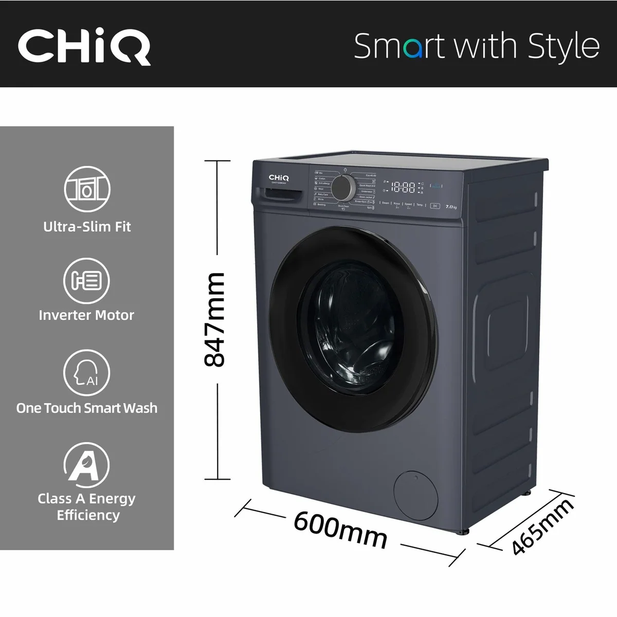 CHiQ CW07123863AX Waschmaschine, 7 kg, 1200 U/min, Dampfsterilisation, 15 Programme 2