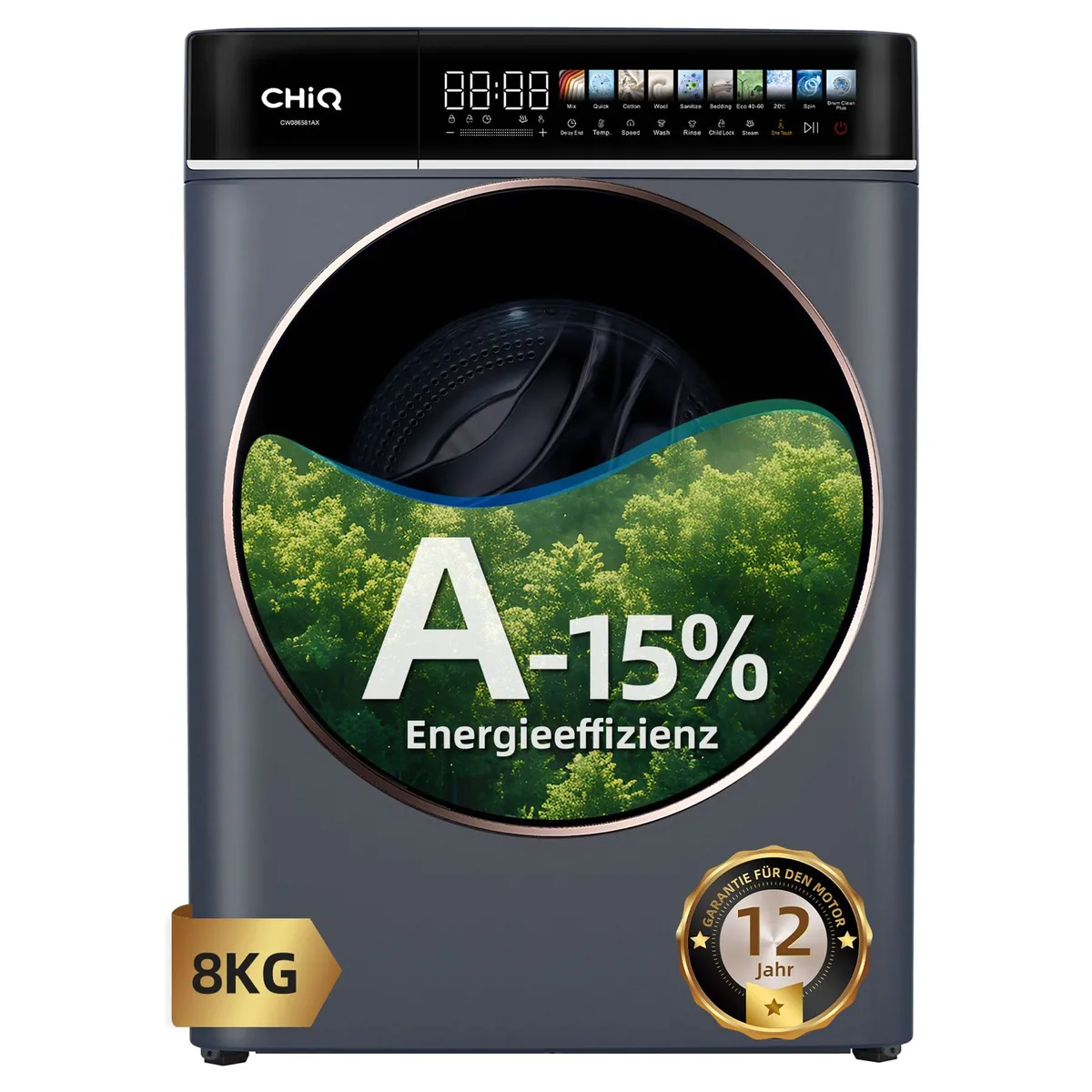 CHiQ CW086581AX Waschmaschine, 8 kg, 1400 U/min, Energieeffizienz A-15%