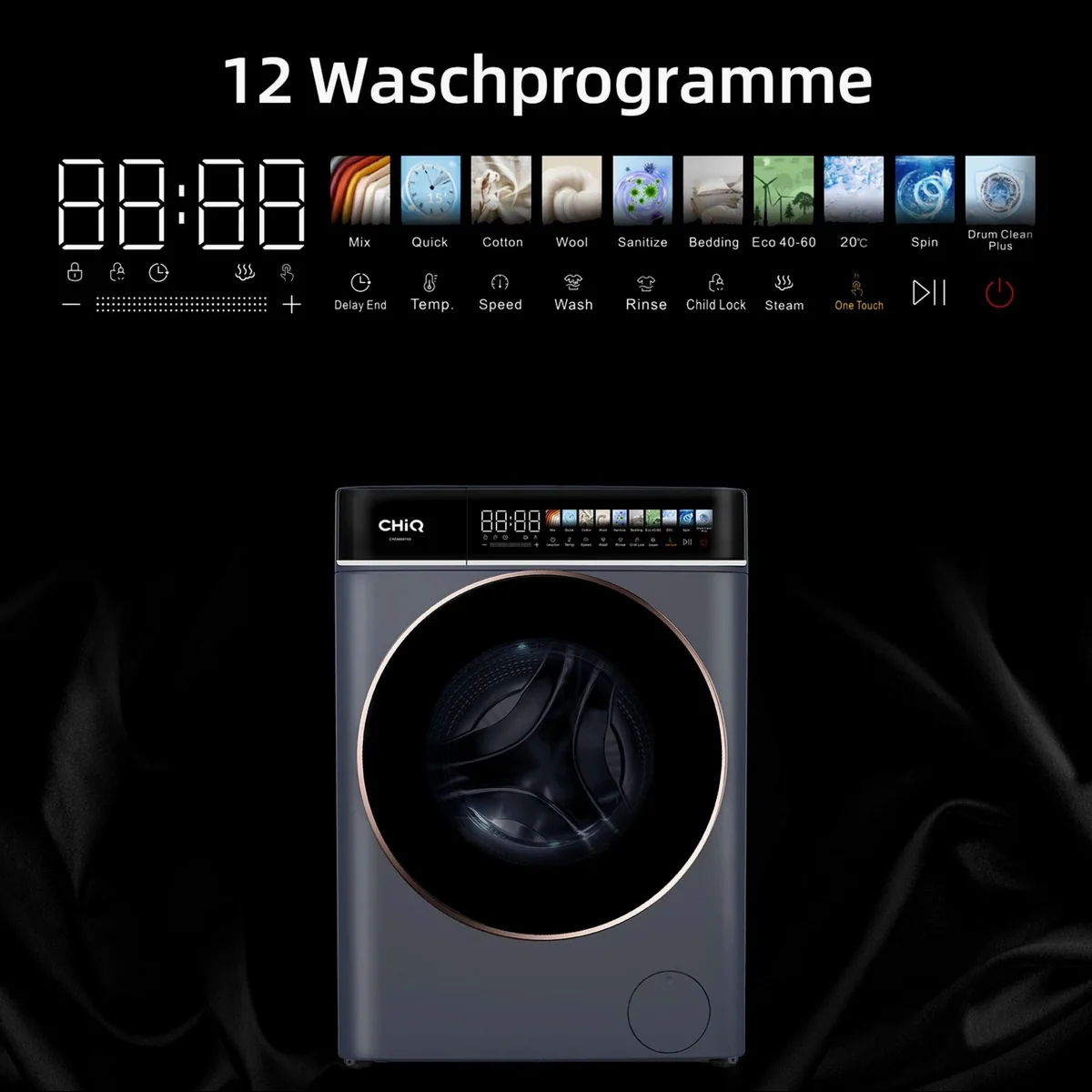 CHiQ CW086581AX Waschmaschine, 8 kg, 1400 U/min, Energieeffizienz A-15% 4