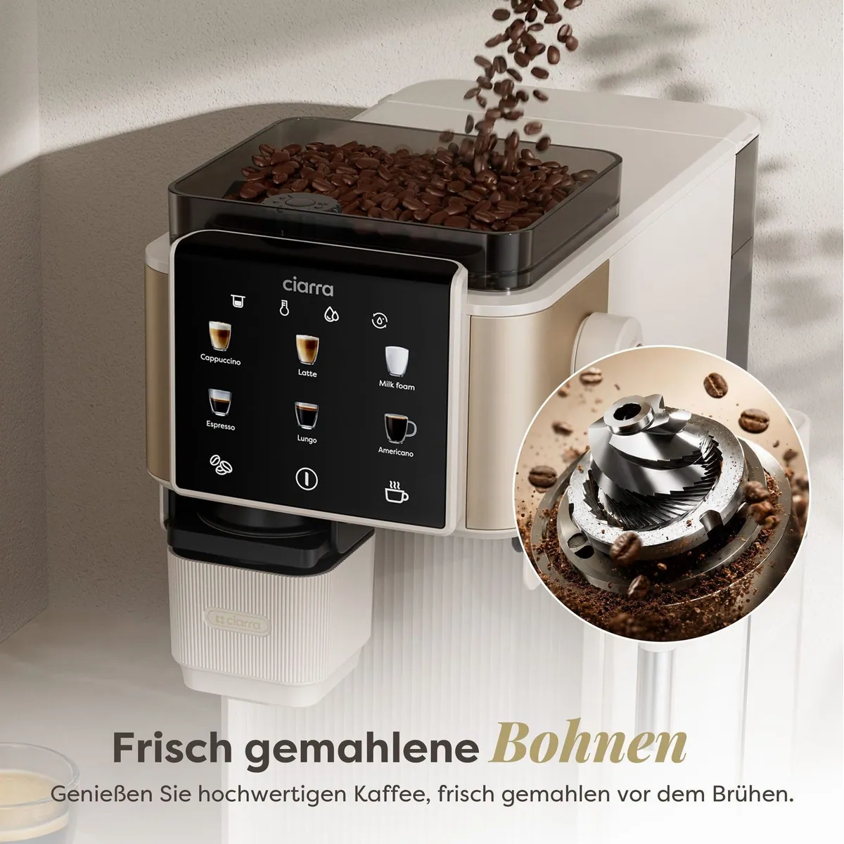 CIARRA CBSACM-D6 Kaffeemaschine, 15 Bar Pumpendruck, Mahlwerk & Milchaufschäumer 3