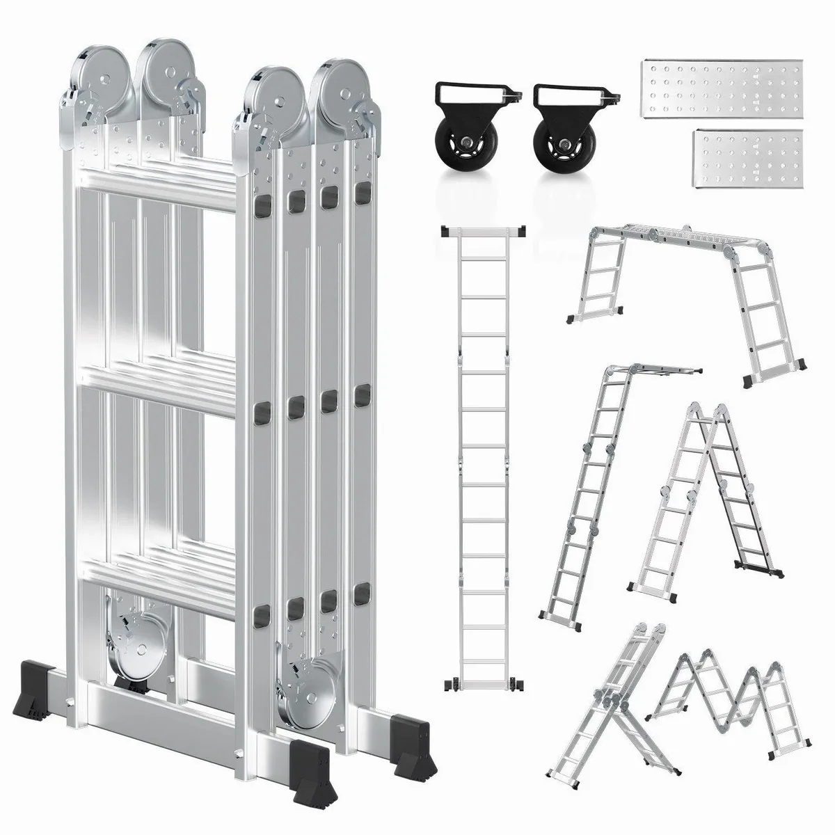 Clanmacy Multifunktionsleiter 6 in 1, Aluminium, Leicht und Sicher