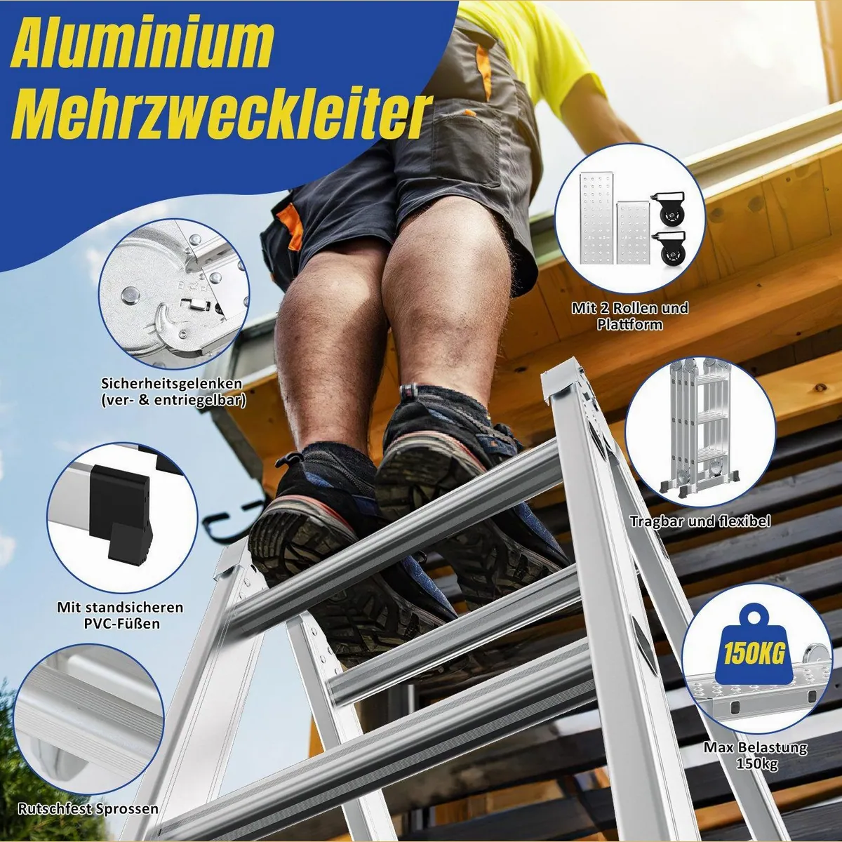 Clanmacy Multifunktionsleiter 6 in 1, Aluminium, Leicht und Sicher 4