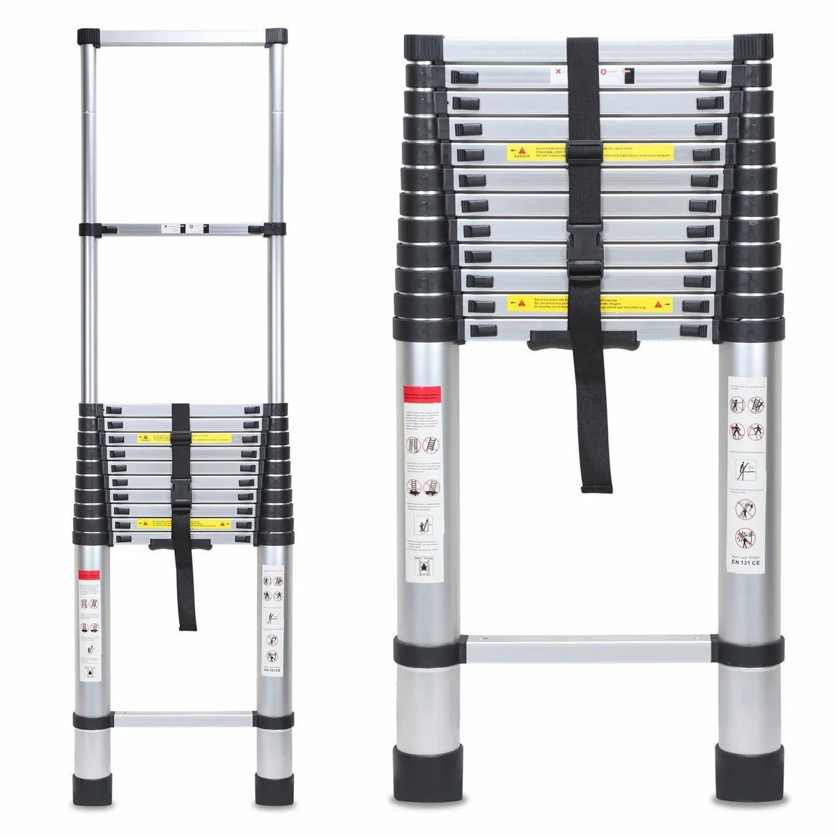 Clanmacy Teleskopleiter 5m, Aluminium, 150 kg Tragkraft, rutschfeste Trittstufen