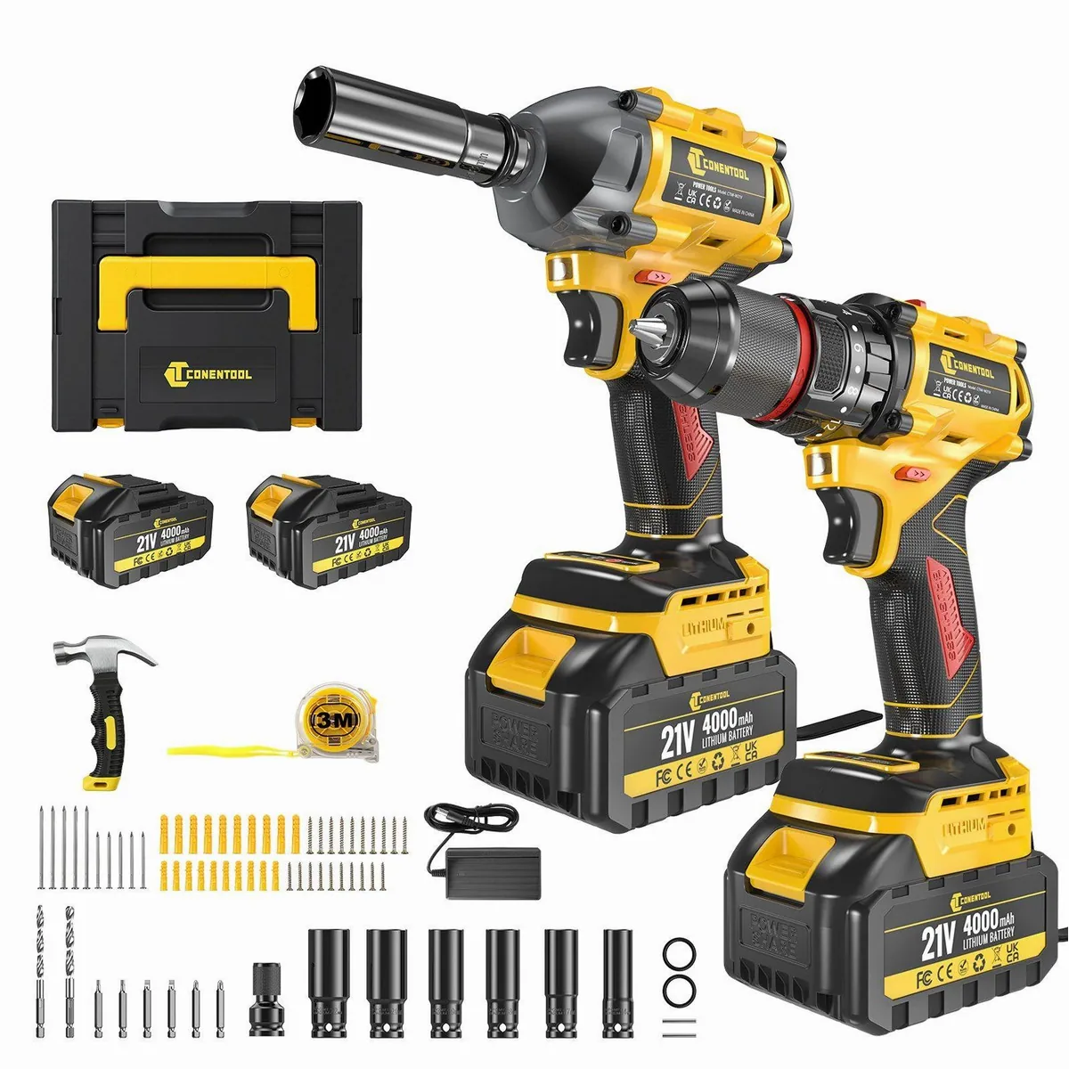 CONENTOOL Akku-Schlagschrauber 21V Set, 500 Nm Drehmoment, inkl. 2 Akkus und Werkzeugkoffer