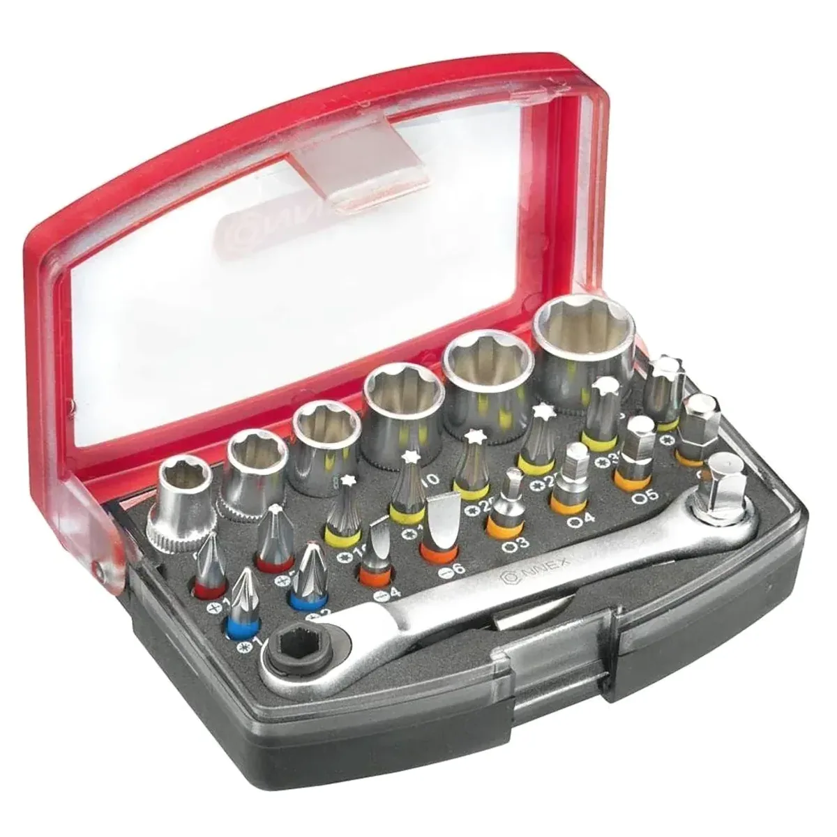Connex Bit-Set mit Ratsche, 25-teilig, Chrom-Vanadium-Stahl, Farbleitsystem