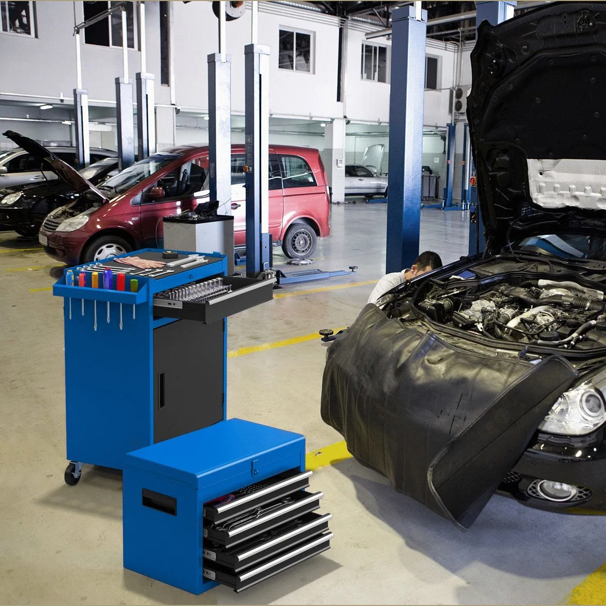 COSTWAY Werkzeugwagen, max. Traglast: 100 kg, 5 Schubladen, mobil 2