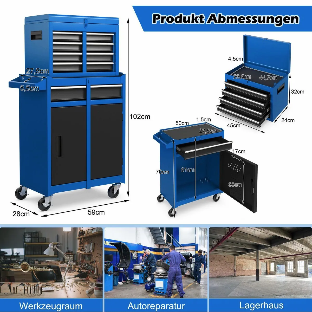 COSTWAY Werkzeugwagen, max. Traglast: 100 kg, 5 Schubladen, mobil 3
