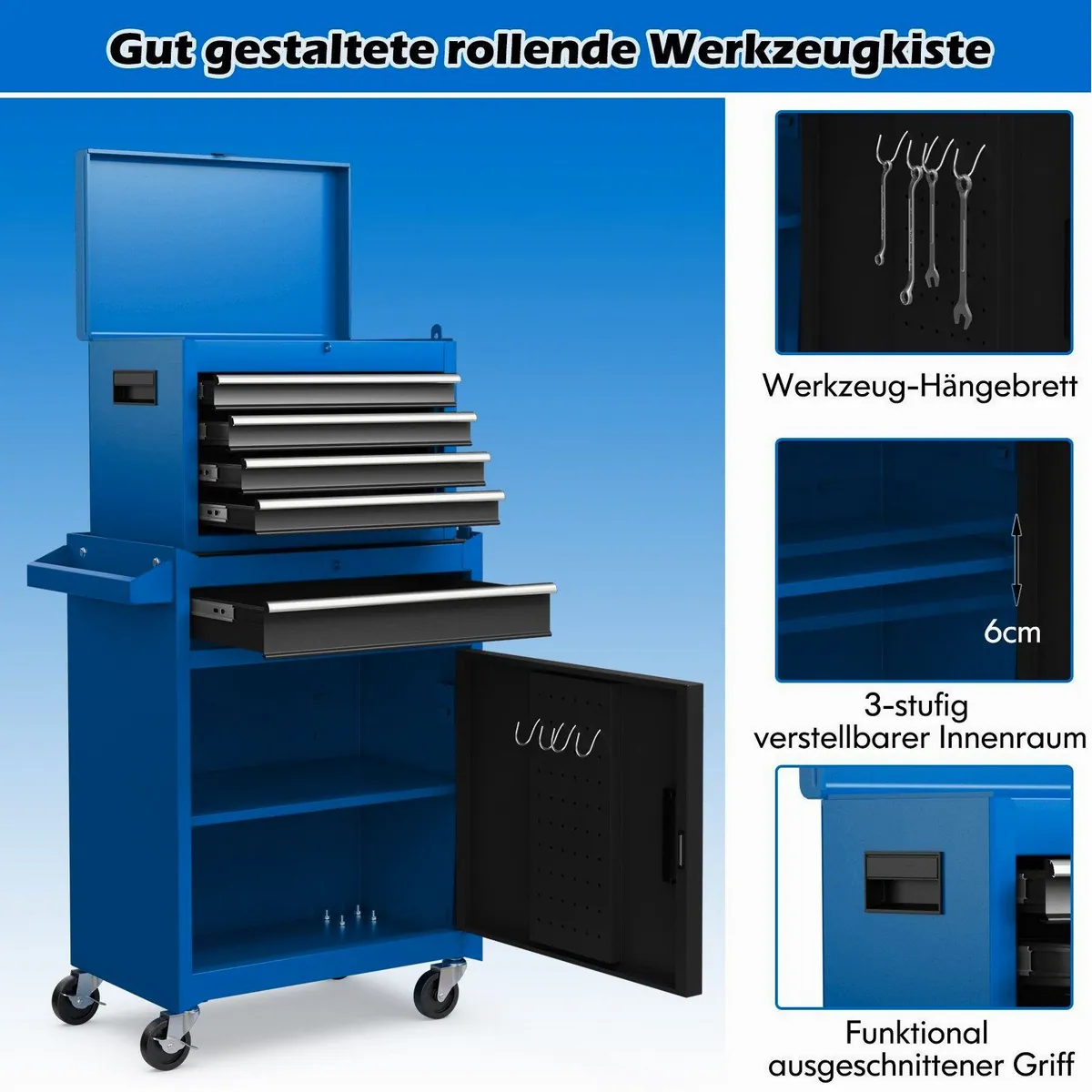 COSTWAY Werkzeugwagen, max. Traglast: 100 kg, 5 Schubladen, mobil 5