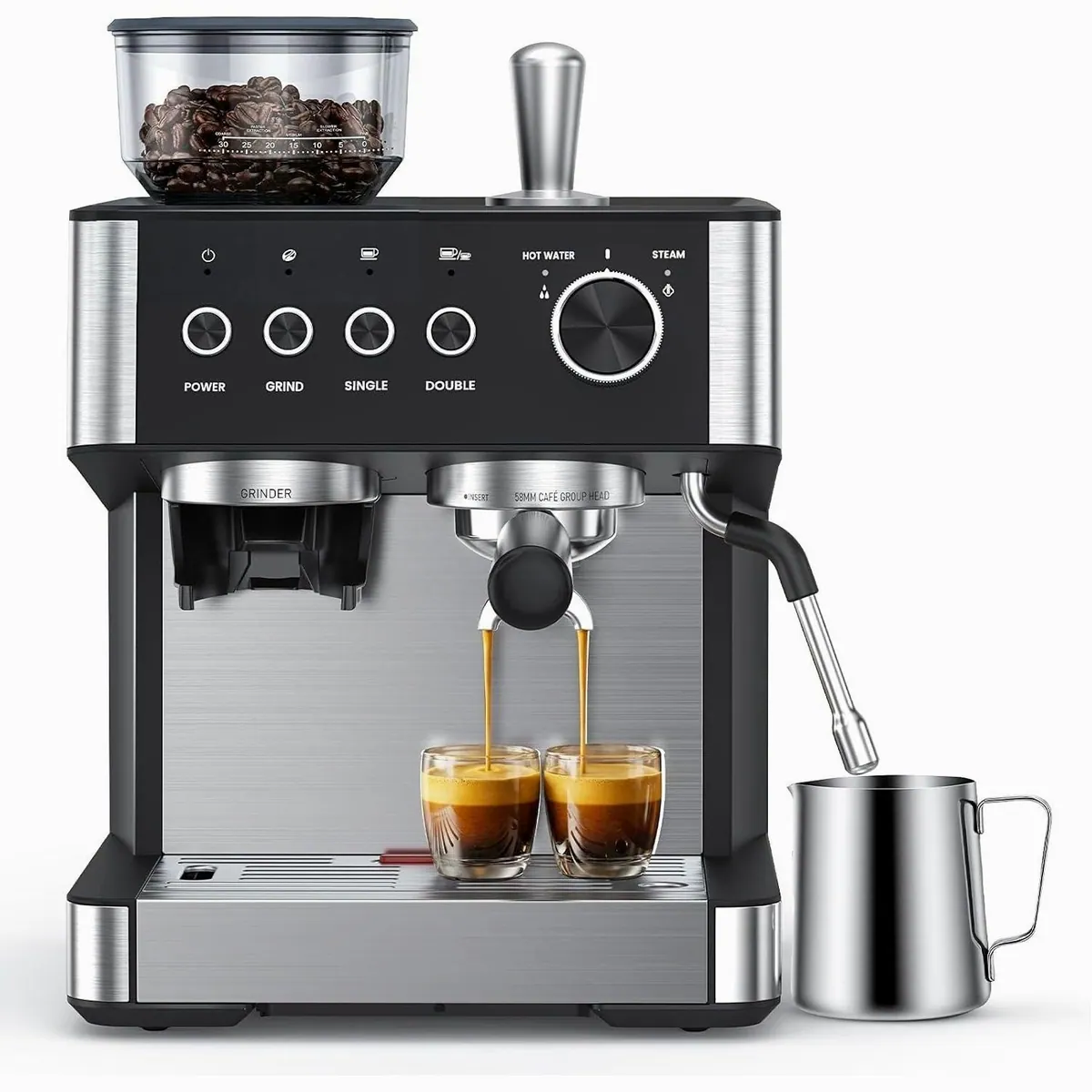 COWSAR Espressomaschine mit Mahlwerk, 15 Bar Druck, 30 Mahlgrade