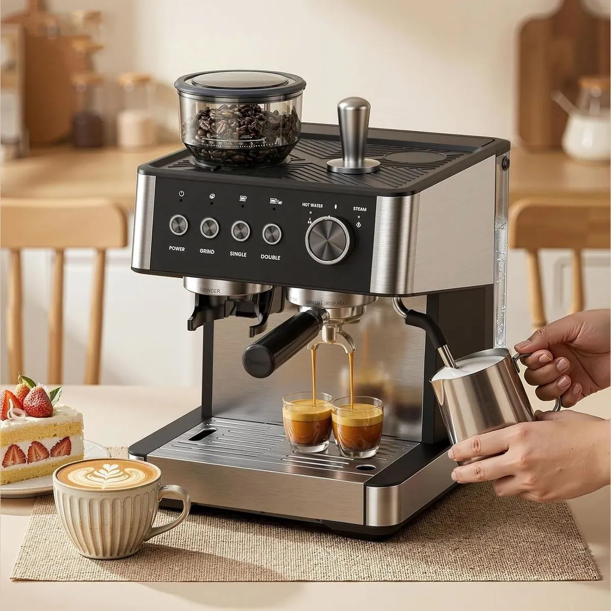 COWSAR Espressomaschine mit Mahlwerk, 15 Bar Druck, 30 Mahlgrade 3
