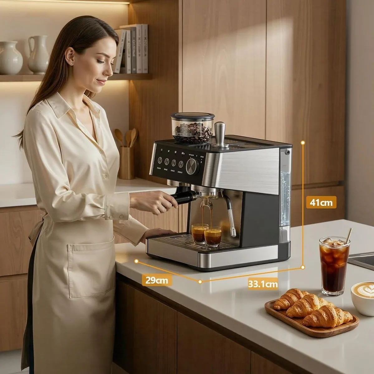 COWSAR Espressomaschine mit Mahlwerk, 15 Bar Druck, 30 Mahlgrade 4